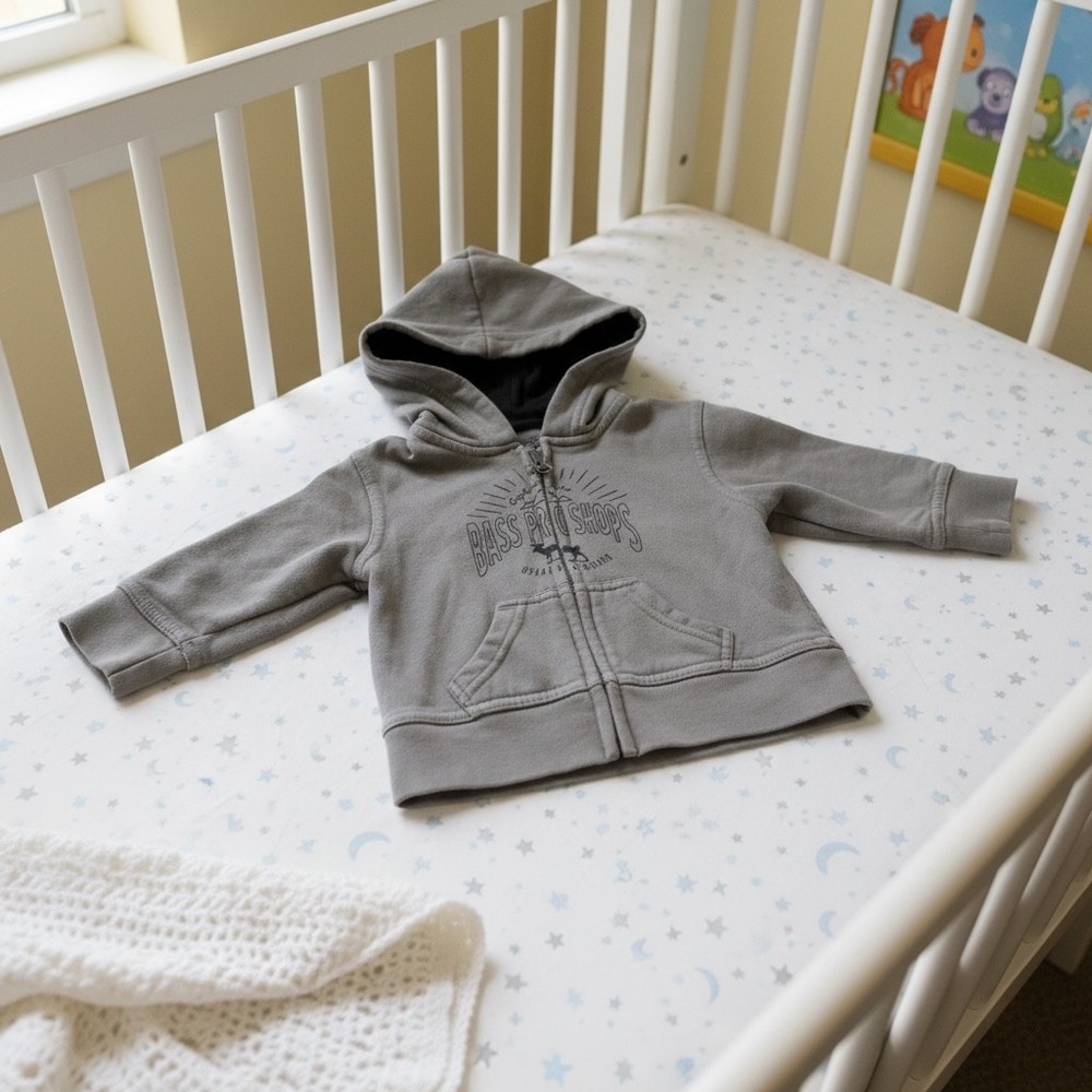 Bass Pro Shops Kids Gray Full Zip Hoodie Great Outdoors‎ Graphic 12-18M